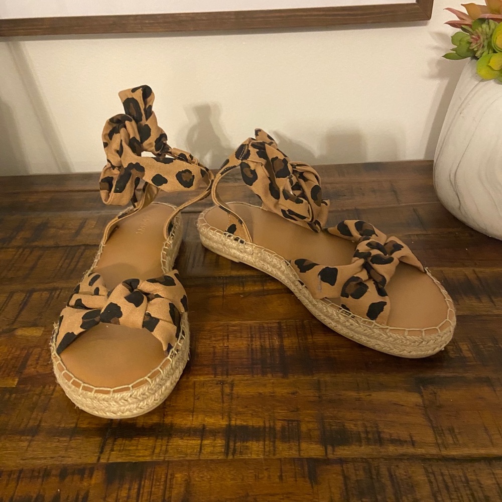 Leopard print espadrille sandals